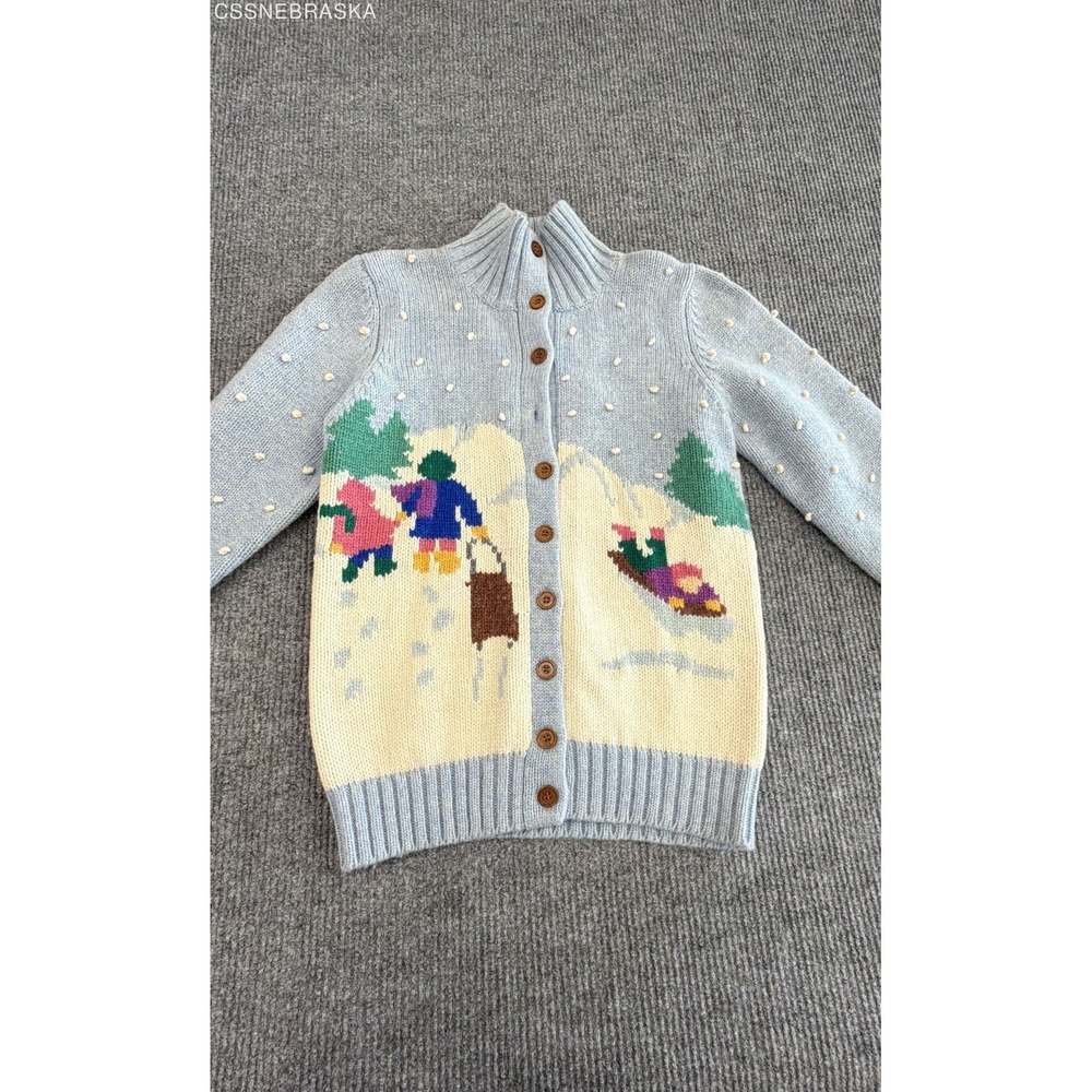 Vintage 80s JB Sweaters Susan Bristol Women's Winter Sledding Cardigan Sz S